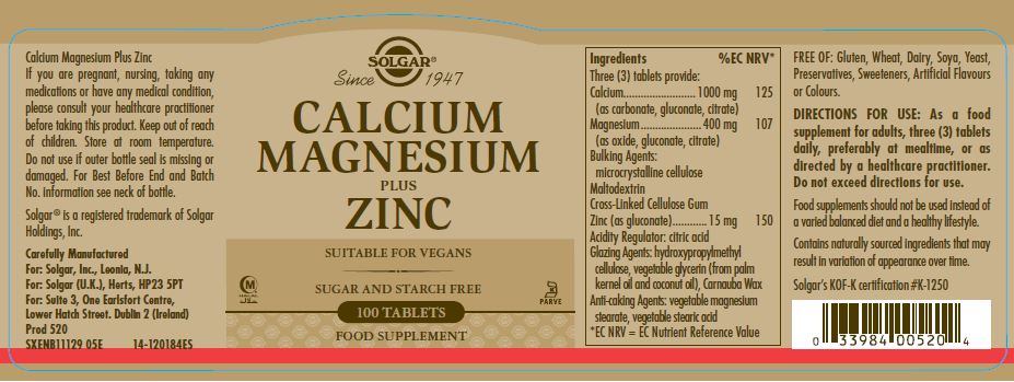 Solgar® Calcium Magnesium Plus Zinc Tablets - Greenlands Health Store