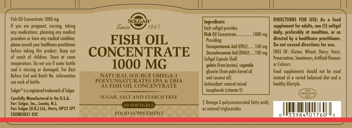Solgar® Fish Oil Concentrate 1000 mg Softgels - Greenlands Health Store