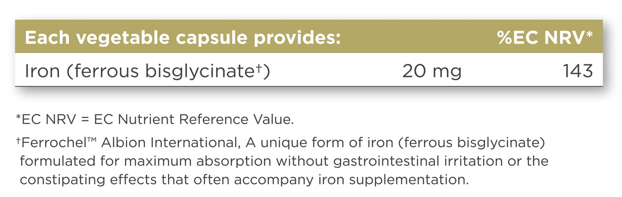 Solgar® Gentle Iron (Iron Bisglycinate) 20 mg Vegetable Capsules - Greenlands Health Store