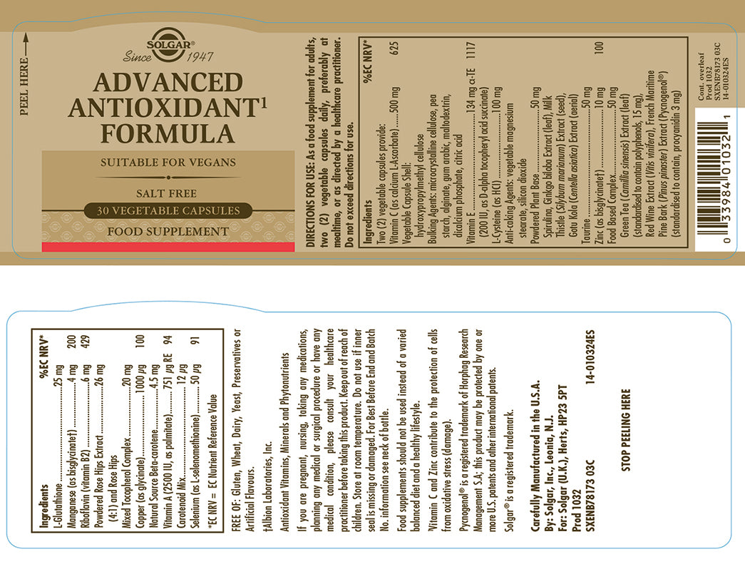 Solgar® Advanced Antioxidant Formula Vegetable Capsules - Greenlands Health Store