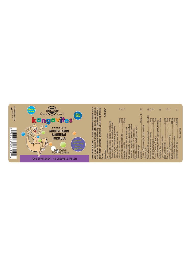Solgar® Kangavites Tropical Punch Complete Multivitamin and Mineral Formula Chewable Tablets - Greenlands Health Store