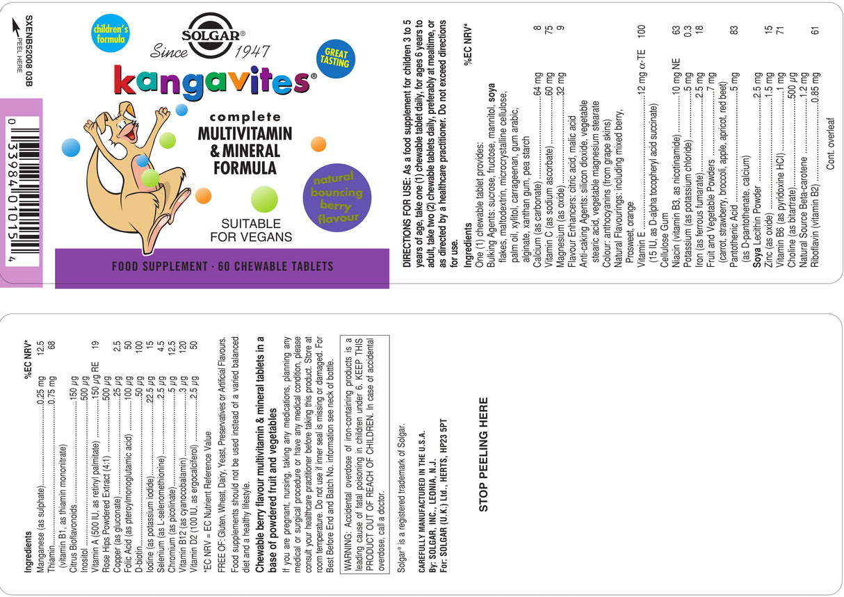 Solgar® Kangavites Bouncing Berry Complete Multivitamin and Mineral Formula Chewable Tablets - Greenlands Health Store
