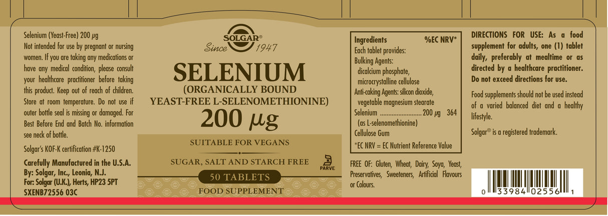 Solgar® Selenium (Yeast-Free) 200 µg Tablets - Greenlands Health Store