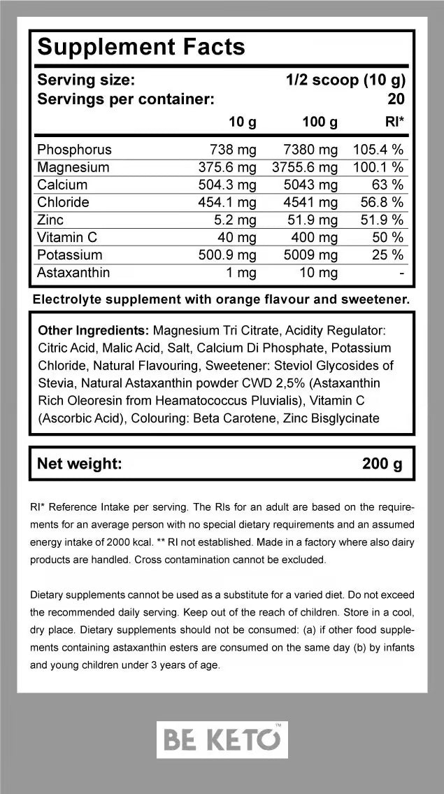 BeKeto - Keto Electrolytes Powder - Sunshine Orange 200g