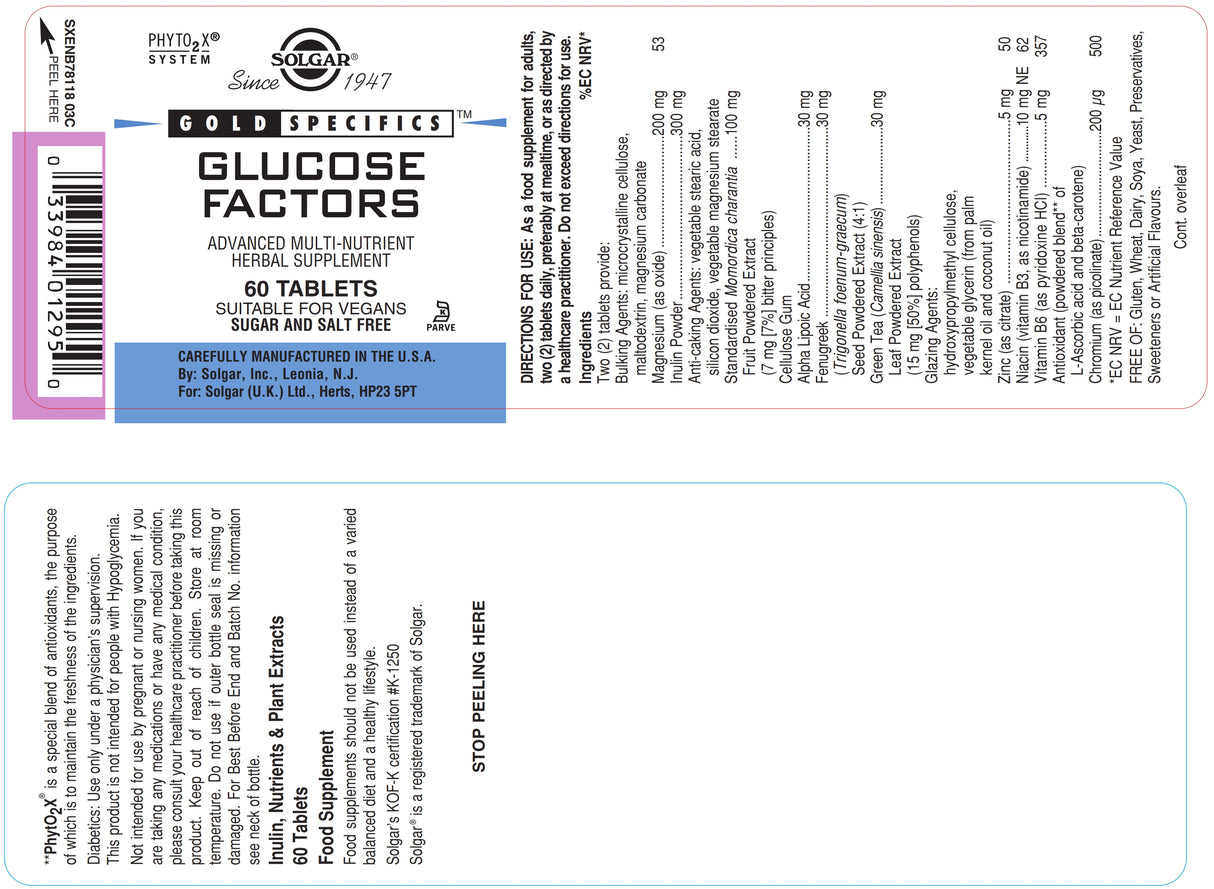 Solgar® Gold Specifics Glucose Factors Tablets - Pack of 60 - Greenlands Health Store