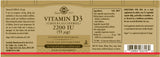 Solgar® Vitamin D3 (Cholecalciferol) 2200 IU (55 µg) Vegetable Capsules - Greenlands Health Store