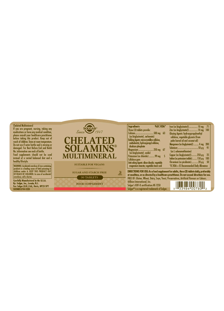 Solgar® Chelated Solamins Multimineral Tablets - Pack of 90 - Greenlands Health Store