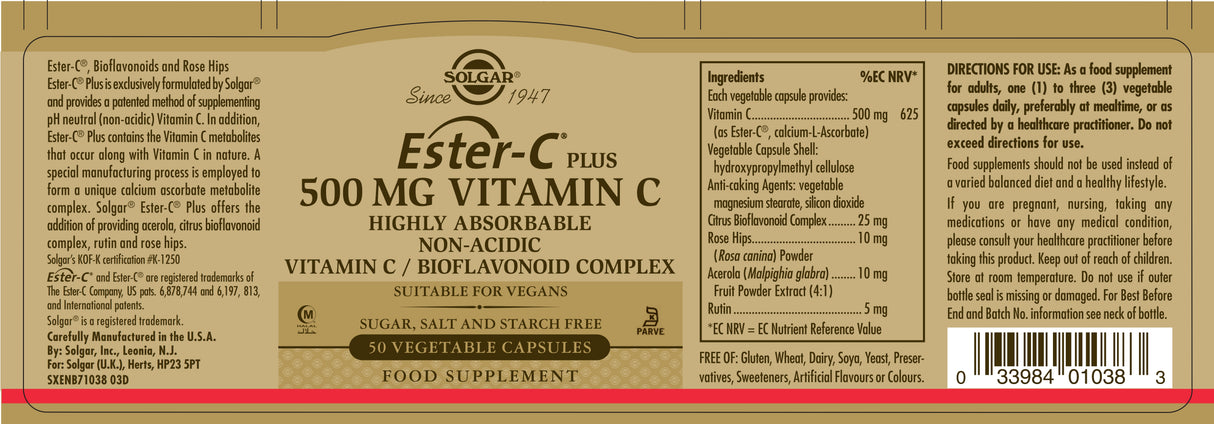 Solgar® Ester-C Plus 500 mg Vitamin C Vegetable Capsules - Greenlands Health Store