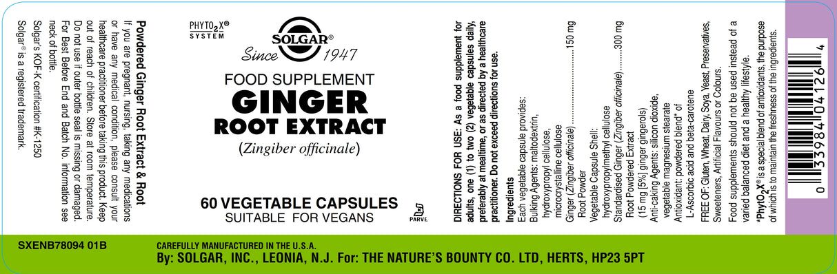 Solgar® Ginger Root Extract Vegetable Capsules - Pack of 60 - Greenlands Health Store