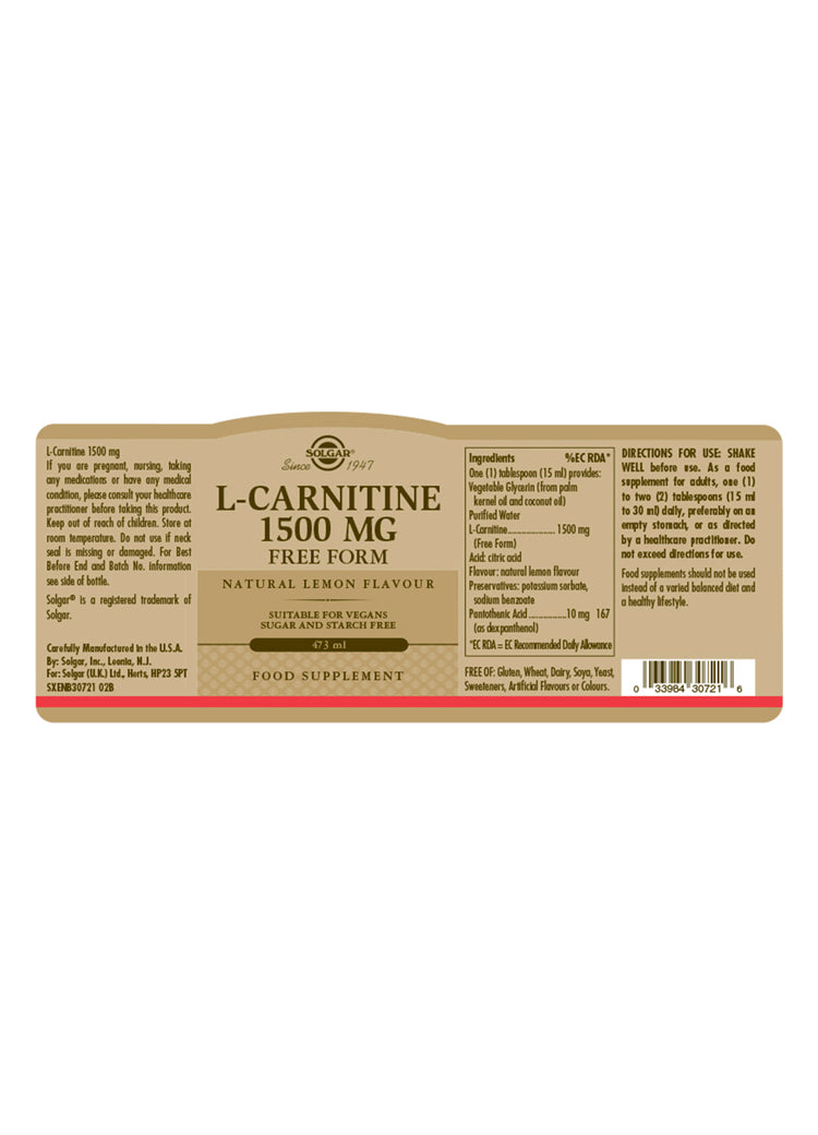 Solgar® L-Carnitine 1500 mg Liquid - 473 ml - Greenlands Health Store