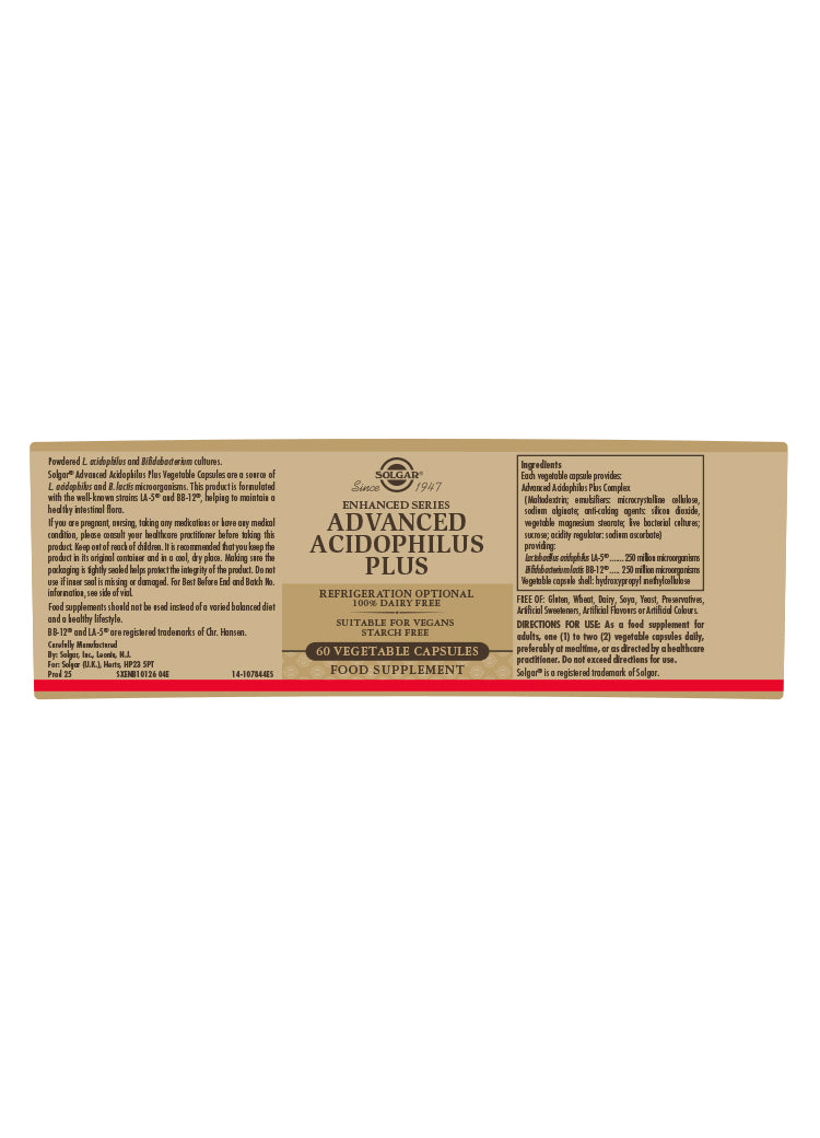 Solgar® Advanced Acidophilus Plus Vegetable Capsules - Greenlands Health Store