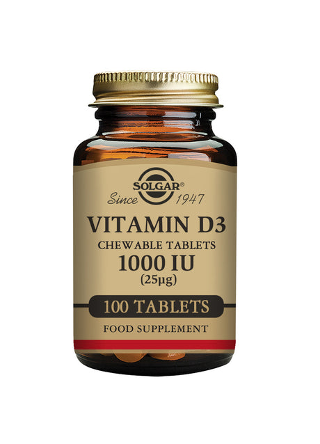 Solgar® Vitamin D3 1000 IU (25 µg) Chewable Tablets - Pack of 100 - Greenlands Health Store