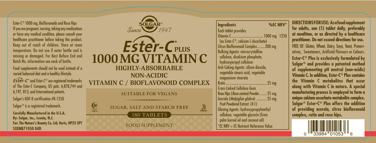 Solgar® Ester-C Plus 1000 mg Vitamin C Tablets - Greenlands Health Store