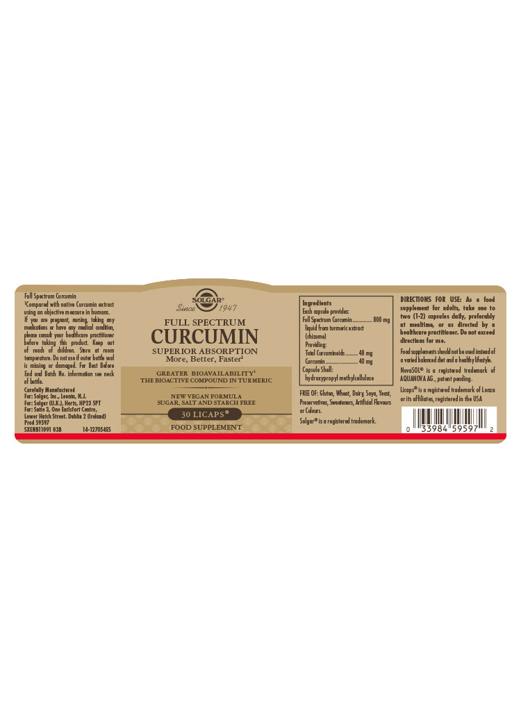 Solgar® Full Spectrum Curcumin Softgels - Greenlands Health Store